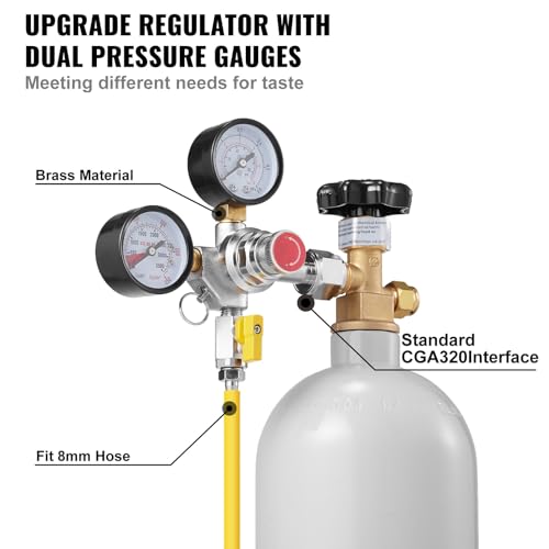 Image of VEVOR Double Gauge Regulator, CO2 Regulator Gauge with 0-60PSI, Heavy Duty CO2 Gauge Gas System, Draft Beer Regulator with Check Valve, Adjustable Pressure Regulator for Draft Beer Homebrew, CGA320
