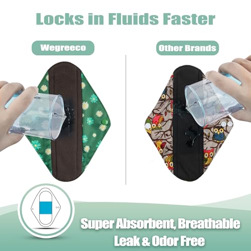 Image of Wegreeco Cloth Menstrual Pads - Soft Washable Pads for Women - Reusable Panty Liners for Women - 6 Pack with 1 Cloth Mini Wet Bag (Large, Chrysanthemums)