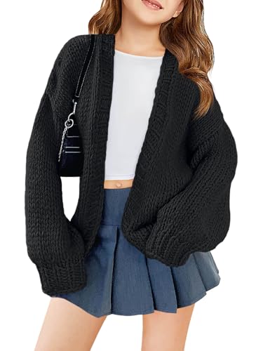 Haloumoning Girls Long Sleeve Cardigan Kids Casual Open Front Chunky Sweater Fall Outerwear 5-14Y