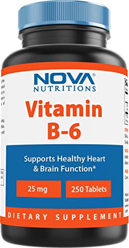 Nova Nutritions Vitamin B6 25 mg - Supports Healthy Nervous System, Metabolism & Cell Health - 250 Tablets