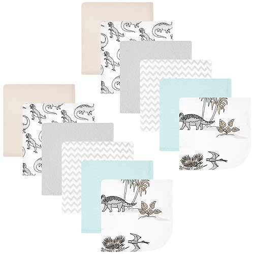 Image of Hudson Baby Unisex Baby Flannel Cotton Washcloths 12-Pack, Neutral Dino World, One Size