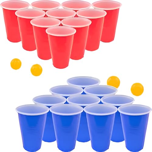 Image of Tickles Pack of 40, Beer Pong Glasses with Free Ping Pong Balls Set, Easy Grip Reusable Drinking Party Cups for Iced Tea, Punch, Cocktail, Couple, Ladies Games (Color: Red & Blue Size: 475 ml)