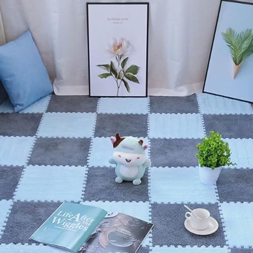 Moqueta de 10 alfombras de espuma felpa gris y azul para suelos modulares 2