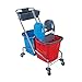 Produktbild HELOME® Doppelfahrwagen aus Chrom mit 2 Eimern in rot/blau (je 25 Liter), Reinigungswagen mit Presse für Wisch-Mopp und Ablagekorb, Putzwagen Set