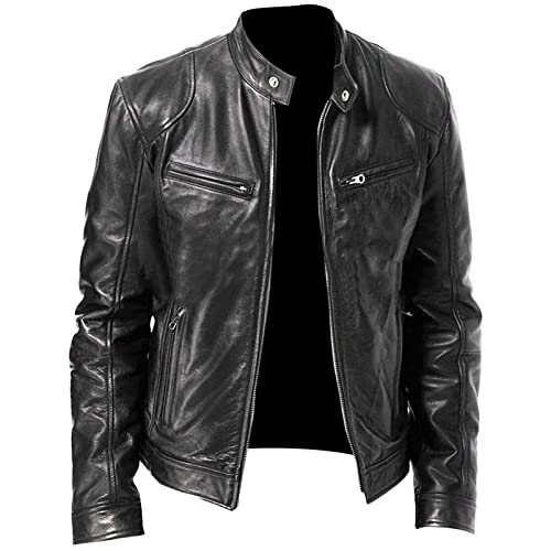Maiyifu-GJ Men's Faux Leather Biker Jacket Vintage Motorcycle Jacket Outerwear Retro Stand Collar PU Leather Slim Fit Coat (Black,4X-Large)