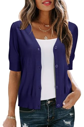 Image of Arach&Cloz Women's Lightweight Spring Summer Business Casual Cropped Short Sleeve Cardigan