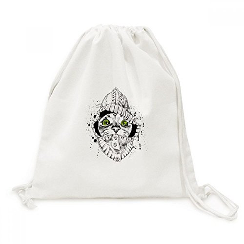 Sac cordon toile souple motif sauvage chat pour rangement facile