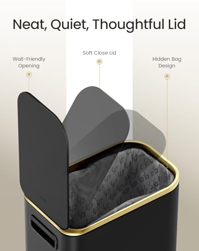 Image of Cesun Small Bathroom Trash Can with Gold Grimmed Lid & Pedal, 1.3Gal, Black