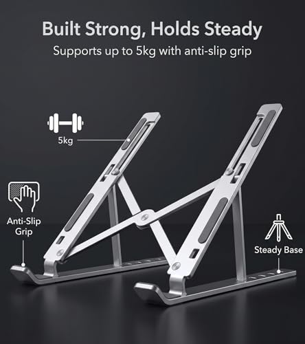Image of Enclave Portable Foldable Laptop Stands Holder, Ergonomic Adjustable Height 6 Angles, Aluminium Alloy MacBook Stand for Desk. (Silver)