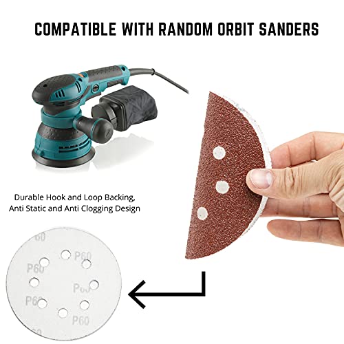 NEIKO Discos de lixa 11271A para lixadeira orbital de 12,7 cm, gancho e laço, lixa com 60, 80, 100,