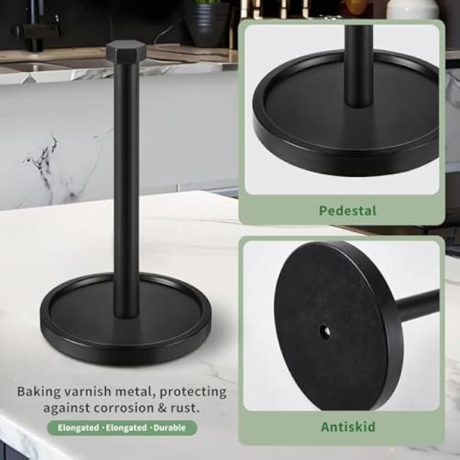 Paper Towel Holder, Black Kitchen Towels Holder, Stainless Steel Countertop Paper Towel Holders, Steady Paper Holder Countertop with Solid Weighted Base Non-Slip Protect The countertop