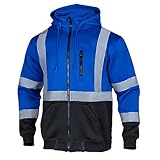 VENDACE High Visibility ANSI Class 1 Reflective Safety Fleece Sweatshirt Hoodie for Men with Detachable Hood(Royal blue,L)