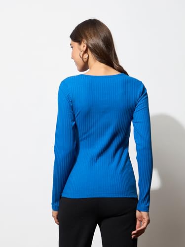 Image of barcino Black Rib Stitch Square Neck Full Sleeves Top