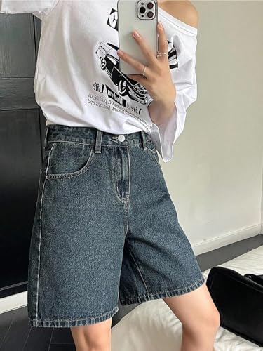 Image of GRECIILOOKS Denim Shorts for Women | Shorts for Woman | Western Denim Short's - Trendy Knee Length Casual Bottoms | Daily Relaxed Fit Summer Stylish with Functional Pockets