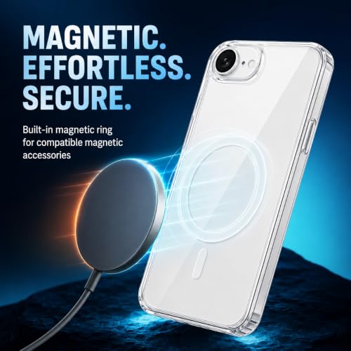 Image of MAGA Back Case Cover for Apple iPhone 16e & iPhone 17e, Crystal Clear Magnetic Case Compatible with MagSafe, Hybrid Hard PC Back & Soft TPU Bumper, Shockproof Protective Cover - Clear