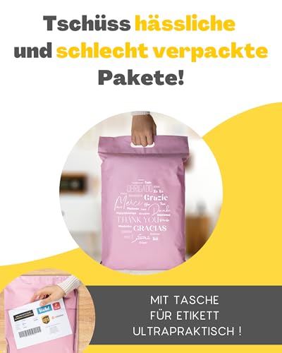 EMBALLAX - 20 Versandtaschen MIT TASCHE FÜR VERSANDETIKETT - XXL 60x45cm - WIDERSTANDSFÄHIG/WASSERDICHT - Versandtüten für Kleidung - Warensendung Umschlag für Kartons - Versandbeutel - Danke