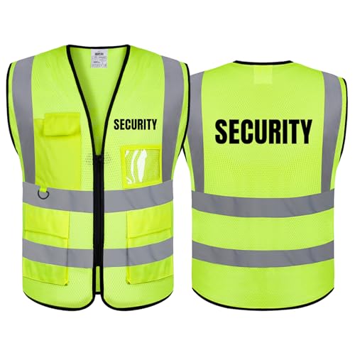 BeautyWill Security Vest,Safety Mesh Vest High Visibility Class 2 Reflective Construction Hi Vis Work Vest 5 pokects for men women(Yellow,M)