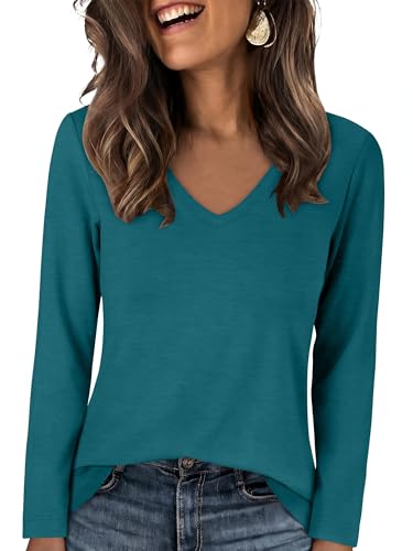 Image of ANRABESS Women's Long Sleeve Shirts V Neck Fall Tops | Soft Comfort Wrinkle Free Tshirts, Basic Tee, Winter Layer Clothing, Business Casual Work Fall Outfits, Travel Daily Wear