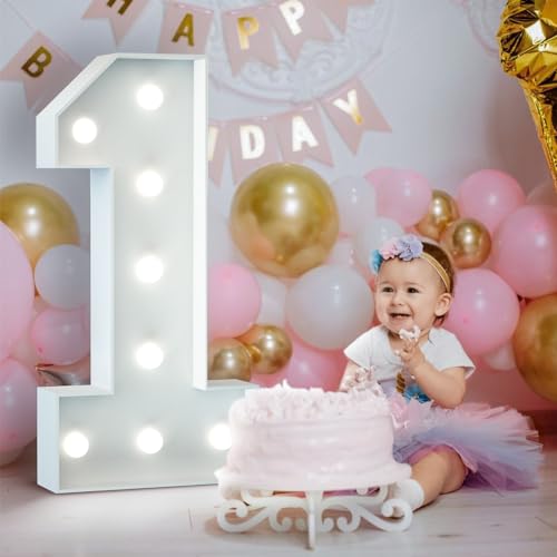 Chiffre Lumineux 90cm Blanc Numéro 1 - Cadre Géant pour Décoration d'Anniversaire et Mariage
