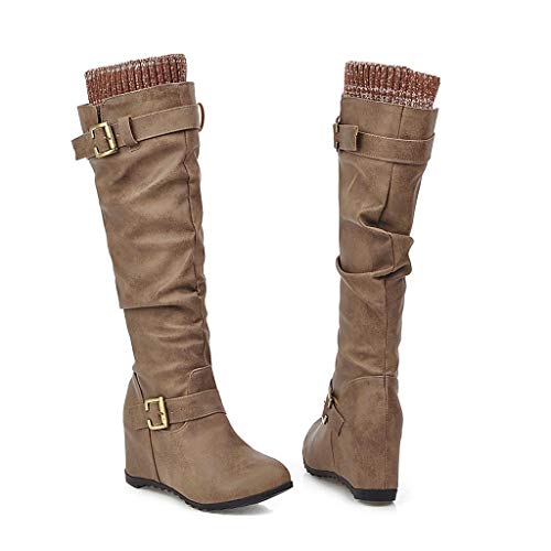 QUICKLYLy Botas Altas De Mujer Rodilla Invierno 2019,Bota Altas Planas Tacon Cuña Piel Vestir,Botines Altas Cordones Botas hasta Rodilla Tacón Cuadrado Medios(Marrón,40CN)