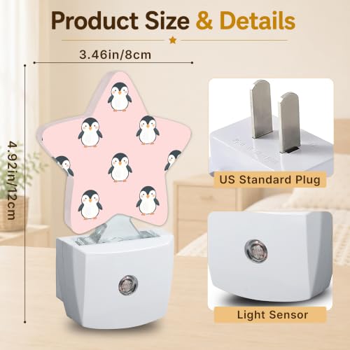 Image of Penguins Star Night Light Plug in, Soft Glow Night Light for Kids Bedroom Nursery, Gentle Warm Light for Sleep, Compact Lamp for Hallway Bathroom