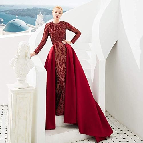 Green/Burgundy/Navy Blue Sequined Satin Mermaid Prom Evening Party Dress Celebrity Pageant Gown Detachable Train