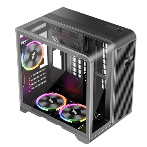 1st Player RT5 ARGB Micro ATX Black PC Gaming Case - Dual Chamber, Digital Display and Curved Panoramic Tempered Glass (3 x ARGB Fans Pre-installed)