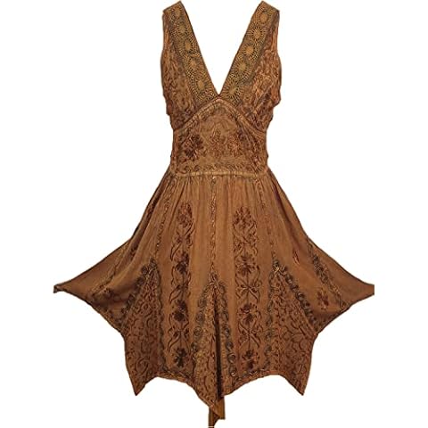 Doorwaytofashion Summer Dress Knee Length Bohemian Pixie Hem One Size 12 14 16 (Copper) Cover