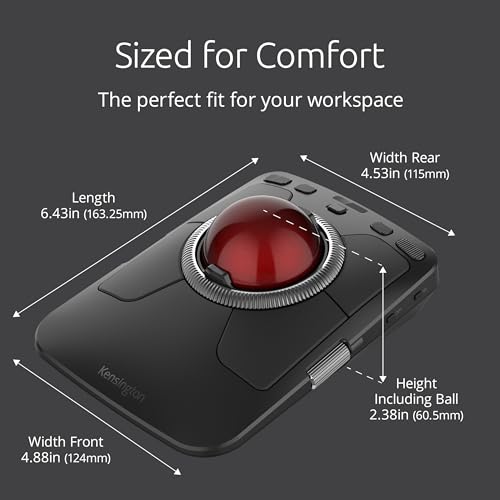 Image of Kensington K72458WW Expert Mouse TB800 EQ Trackball, Red, Bluetooth, 2.4GHz Wireless, Wired