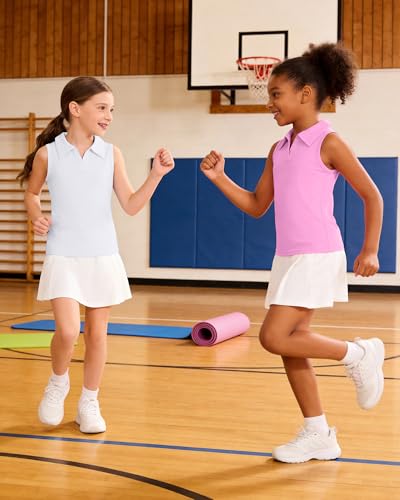Image of Girls Sleeveless Polo Shirts, Kids V Neck Golf Shirts Blouses, Quick Dry Athletic Girls Tennis Tank Tops, Size 5-14