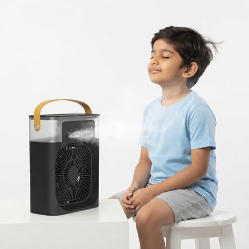 Image of DRUMSTONE (Luxurious 5 Year Warranty) Portable Mini Air Conditioner for Room with USB Powered Evaporative Cooling, Personal Air Cooler Fan, 3 Speed Settings, Timer, 360 Adjustable Airflow for Home