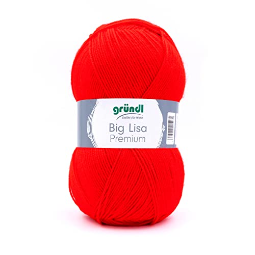 gründl Wolle Big Lisa Strickwolle 250g 665m Nadelstärke 3,5-4,5 Ganzjährig Schonwaschgang 30°C Pullover Größe 38 = 550g Rot