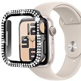 BOOLINN 可兼容 アップルウォッチ カバー 46mm 45mm 44mm 42mm 41mm 40mm 対応 アップルウォッチ 本体 ダブルダイヤモンド ガラスフィルム付 超薄型 PC+ガラス素材 高透過率 キズ防止 全面保護 apple watch カバー Series 11/10/9/8/7/SE3/SE2/SE/6/5/4(44mm，ダイヤモンド・ブラック)