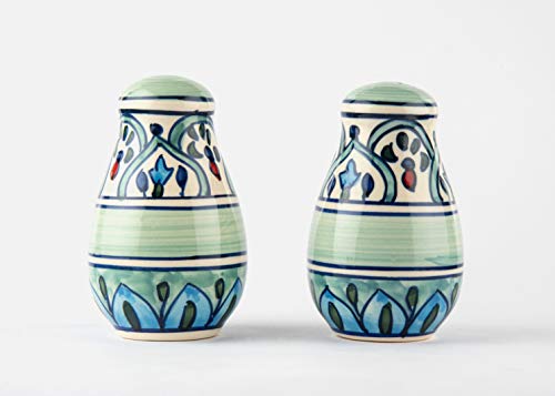 Image of HS HINDUSTANI SAUDAGAR Mehrab Salt and Pepper Ceramic Salt Shaker dispensers Set of 2(130ml Each) Spice Container & Sprinkler for Dinning Table Kitchen Ideal for Home Daily use and Gifting.