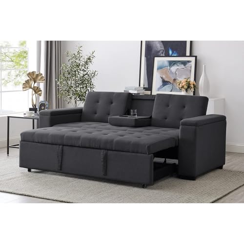 CONCEPT USINE | Canapé Convertible 3 Places en Tissu de Lin | NOHO Gris Foncé | Modulable très Pratique | Design Contemporain | Lit 2 Places : Couchage 160...