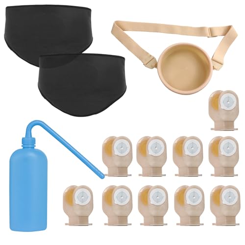 Ostomy Belt 2 Packs, Stealth Belt Ostomy Bag Cover, Ostomy Supplies with Colostomy Bags 20 Packs, Cleaning Tool Washing Bottle, Ostomy Waterproof Bath Cover, Ostomy Wrap for Men & Women, XL