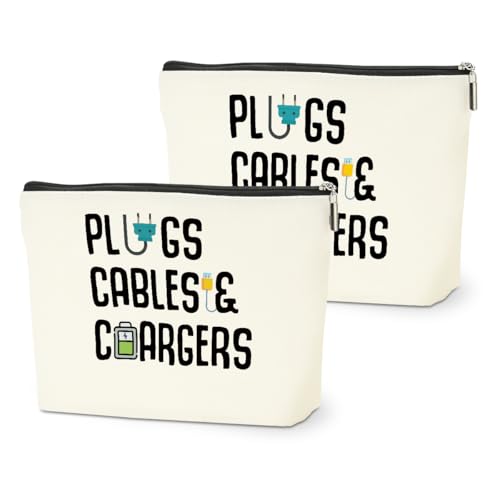 2 PCs Cable Organizer Bag Funny Makeup Bag Charger Bag Plugs Cosmetic Bag, Travel Storage Bag for Charging Cord Electronics Accessories Storage, Gifts for Women Christmas birthday Gifts Zipper Pouch