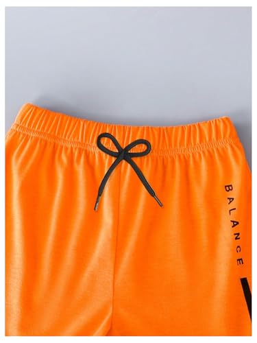 Image of RoseSeek Boy's 2 Piece Outfits Short Sleeve Crew Neck Letter Graphic Tee Shirt and Drawstring Waist Shorts Set