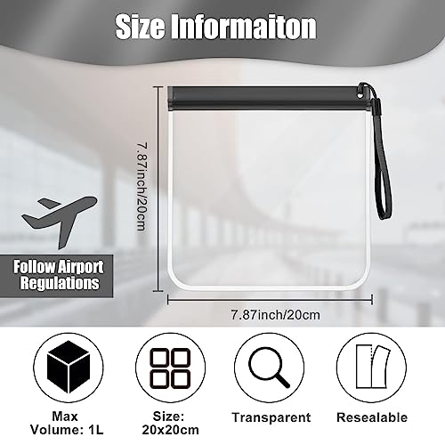 NALACAL Transparent Cosmetic Bag, 6PCS Clear Travel Toiletry Bag, 20x20cm Airport Security Liquids Bags, Leakproof Waterproof Airline Cosmetics Travel Bags for Women Men(Black & Grey)