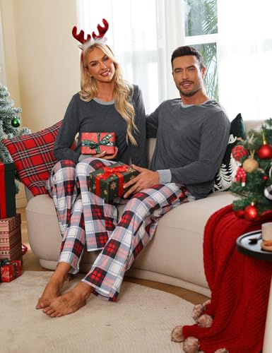 LecGee Matching Christmas Pajamas for Couples Long Sleeve Family Sleepwear Women Men Buffalo Plaid Pjs Pant with Pockets3