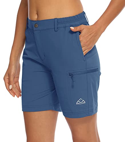 YSENTO Ladies Hiking Walking Lightweight Cargo Shorts Womens Stretch Golf Shorts Quick Dry Outdoor Summer Shorts(Denim Blue,M)