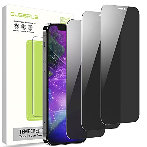 [3 Pack] QUESPLE Privacy Screen Protector for iPhone 12 / iPhone 12 Pro [6.1"],Anti-Spy Tempered Glass, Scratch Resistant, Bubble Free