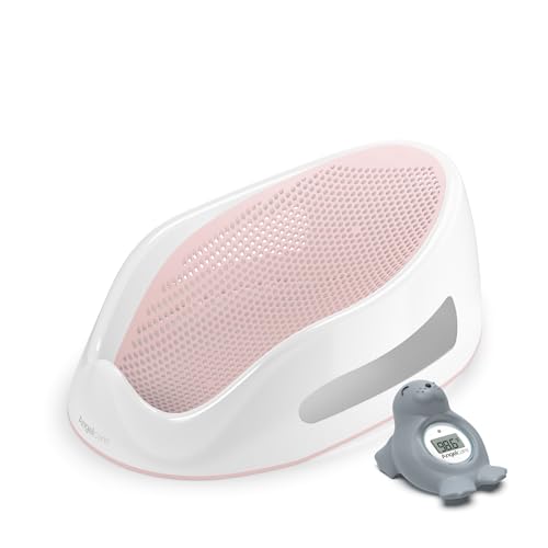 Image of Angelcare Baby Pink Soft Touch Bath Support & Thermometer Bundle | Newborn Baby Bathtub 0-6 Months | Baby Registry Must-Have | Newborn Essentials for Safe & Comfortable Bath Time