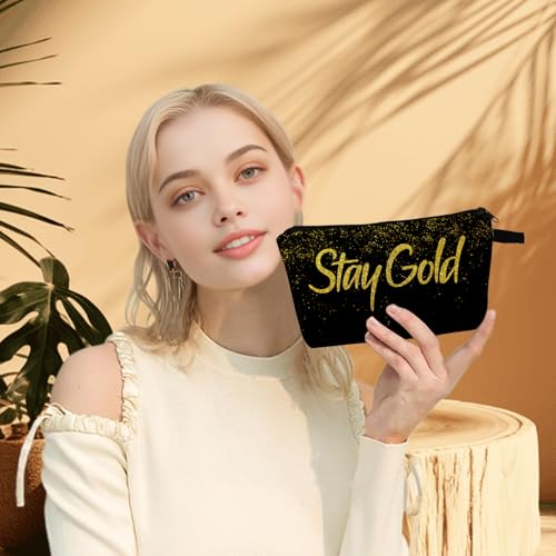 Golden Sparkle Stay Gold Print Makeup Bag Gift for Birthdays Holiday Travel Organizer Small Zipper Cosmetic Pouch4