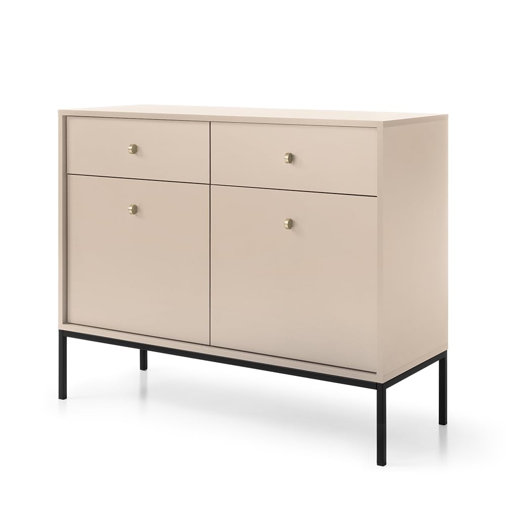 Lomadox Wohnzimmermöbel Wohnwand beige, Fußgestell schwarz, 3-teilig, 1 Kommode, 1 Lowboard, 1 Highboard