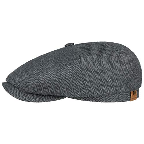 Preisvergleich Produktbild Stetson Hatteras Seide Schirmmütze Damen / Herren - Ballonmütze aus Seide - Flatcap mit Sonnenschutz UV 40+ - Schiebermütze mit Fischgratmuster - Schirmmütze Sommer / Winter schwarz-grau 60 cm