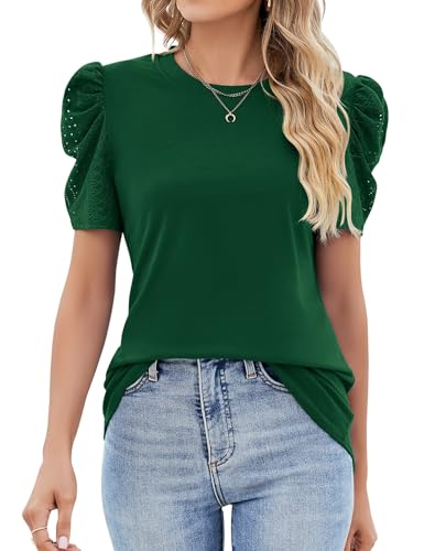 IECCP Top Damen Sommer Rundhalsausschnitt Tshirt Elegant Longshirt Damen Kurzarm Einfarbig Shirts(Grün,M) IECCP Top Damen Sommer Rundhalsausschnitt Tshirt Elegant Longshirt Damen Kurzarm Einfarbig Shirts(Grün,M)