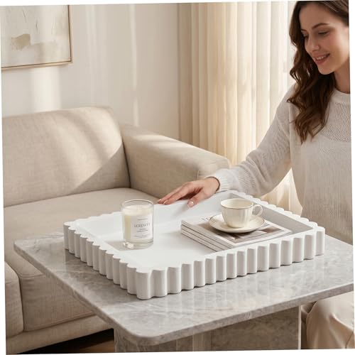 Plateau ottoman carré blanc en bois pour table basse
