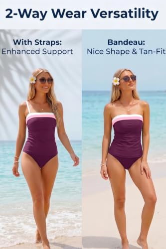 Image of Daci Women Strapless Tankini Tummy Control 2 Piece Bandeau Swimsuit