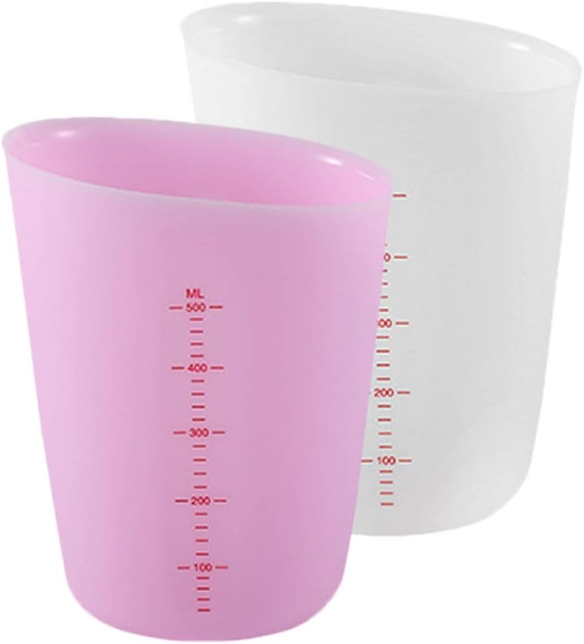LALAFINA 2pcs Silicone Measuring Cups with Visible Double Scale, Soft Baking Kitchen Measuring Tools for Dry and Liquid Ingredients, White and Pink